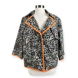 Anthrocite Jacket Womens 10 Leopard Print Orange Lined Coat Button Front Animal